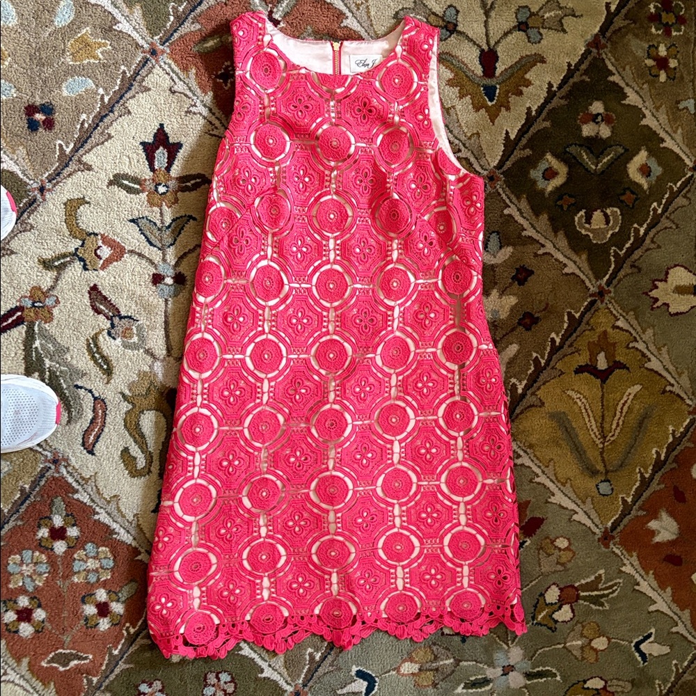 Eliza J Bright Pink Crochet Lace Formal Dress - Picture 4 of 7